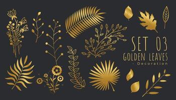 big set of luxury golden leaves for decoration vector