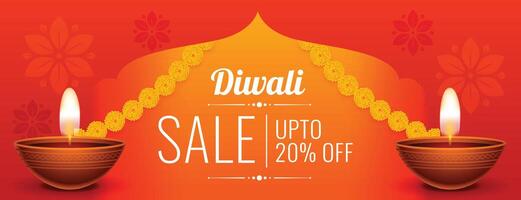 decorative happy diwali sale and coupon banner with diya vector