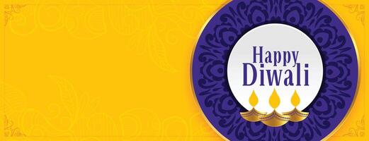 happy diwali traditional banner in flat colors with text space vector