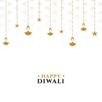 clean white background with hanging diya for diwali celebration vector illustration