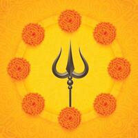 trishul con flores maha shivratri festival saludo vector