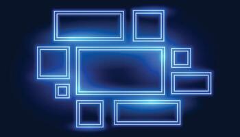 set of blue neon frames in many sizes vector