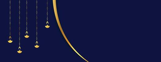 happy diwali banner with golden lantern design in blue background vector illustration