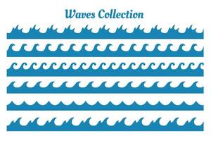 different style sea waves patterns set of six vector