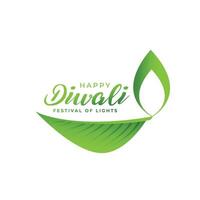 happy green diwali vector design with creative leaf diya design