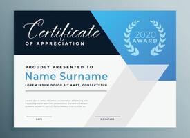 certificado de apreciación azul profesional modelo diseño vector