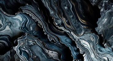 AI generated Marble background of layers of deep charcoal and stormy blue veins, close up. photo