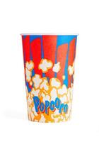 empty paper striped bucket for popcorn isolated over the white background. photo