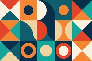 geometric pattern element in mid-century style. Retro abstract collection of colorful circle, curve, square and triangle shapes. Modern trendy design for cover, business card, poster, wall art vector