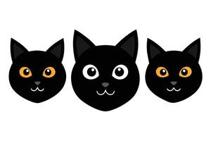 Set of black Assorted cats faces isolated on white background vector