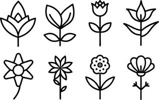 Set of black Simple Line Art of Flower Icons Collection on white background vector