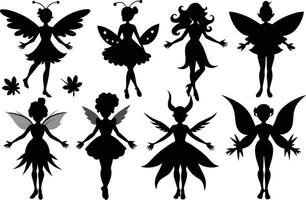 Set of Fairy magic silhouettes set, large pack of vector silhouette design, isolated white background