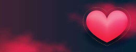 san valentin día web bandera con 3d corazón y rojo nube niebla vector