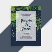 nature leaves style wedding card invitation template vector