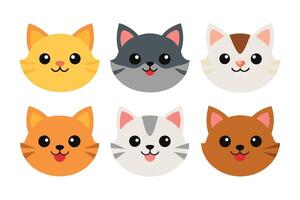 Collection of cute funny cat faces isolated on white background vector