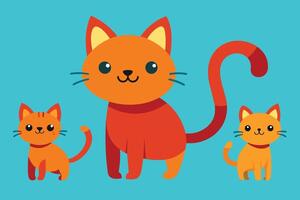 conjunto de lindo gato en diferentes poses ilustración de dibujos animados vector