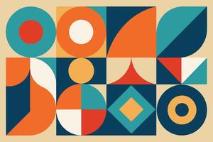 geometric pattern element in mid-century style. Retro abstract collection of colorful circle, curve, square and triangle shapes. Modern trendy design for cover, business card, poster, wall art vector