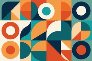 geometric pattern element in mid-century style. Retro abstract collection of colorful circle, curve, square and triangle shapes. Modern trendy design for cover, business card, poster, wall art vector