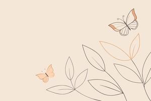 Leaves and Butterflies Pattern One Line Art Background vector