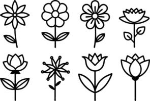 Set of black Simple Line Art of Flower Icons Collection on white background vector