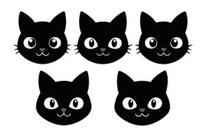 conjunto de negro clasificado gatos caras aislado en blanco antecedentes vector