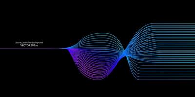 resumen ondulado dinámica azul verde parpadeo ligero líneas curva bandera en negro antecedentes en concepto tecnología, neural red, neurología, ciencia, música, neón ligero. vector