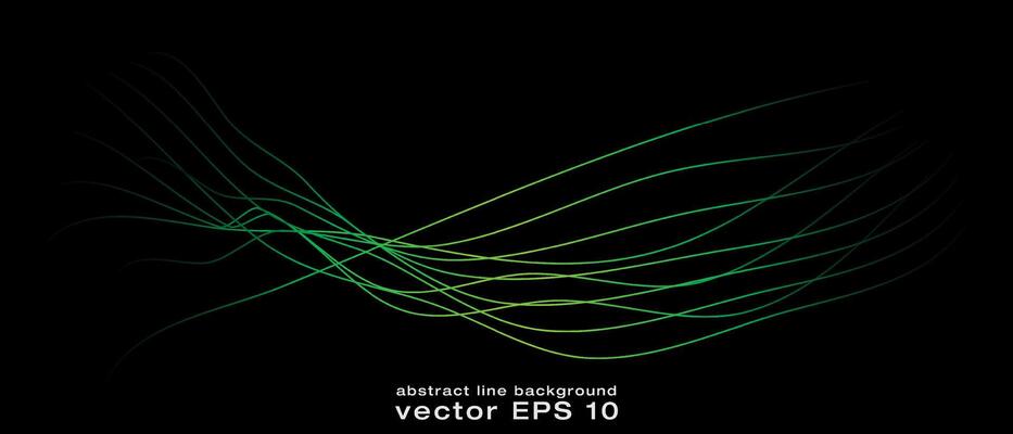 Abstract wavy dynamic blue green violet light lines curve banner on black background in concept technology, neural network, neurology, science, music, neon light