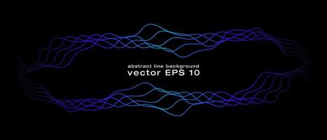 Abstract wavy dynamic blue green violet light lines curve banner on black background in concept technology, neural network, neurology, science, music, neon light vector
