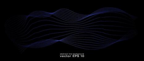 Abstract wavy dynamic blue green violet light lines curve banner on black background in concept technology, neural network, neurology, science, music, neon light vector