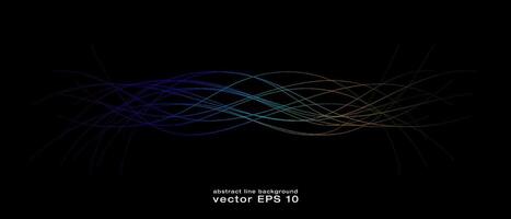 Abstract wavy dynamic blue green violet light lines curve banner on black background in concept technology, neural network, neurology, science, music, neon light vector