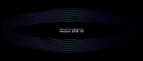 Abstract wavy dynamic blue green violet light lines curve banner on black background in concept technology, neural network, neurology, science, music, neon light vector
