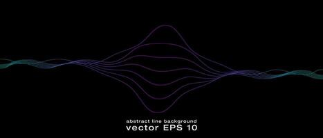 Abstract wavy dynamic blue green violet light lines curve banner on black background in concept technology, neural network, neurology, science, music, neon light vector