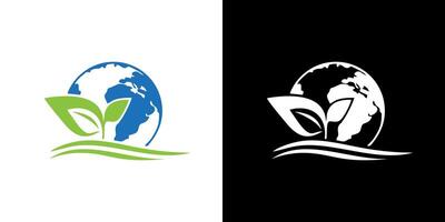 Earth plant logo. green globe save world vector illustration