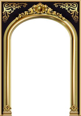 Triumphal Arch. Golden classic rococo baroque frame. Vector graphics. Luxury frame for painting or postcard cover