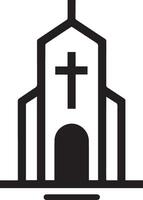 Logo of a church featuring a cross and church building. Church emblem showcasing a cross and church structure. Symbol of a church with a cross and church building vector