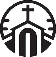 Logo of a church featuring a cross and church building, Church emblem showcasing a cross and church structure vector