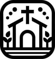cross on the roof of a church in a square with plants and nature vector
