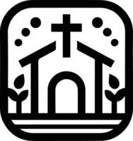 cross on the roof of a church in a square with plants and nature vector