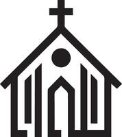 Logo of a church featuring a cross and a church building. Iconic church symbol with a cross and a church edifice. vector