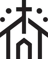 Logo of a church featuring a cross and church building. Church emblem showcasing a cross and structure. vector