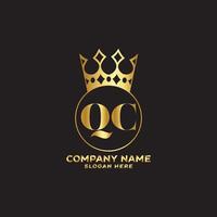 golden elegant qc initial letter with crown typography design logotype for brand and company identity. gradient gold color vector