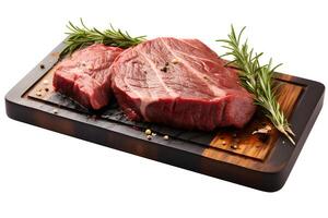 AI generated Beef choice angus chuck roast with rosemary on a tray isolated on a white background photo