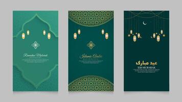 Ramadan Kareem and Eid Mubarak Islamic Arabic Realistic Social Media Stories Collection Template vector