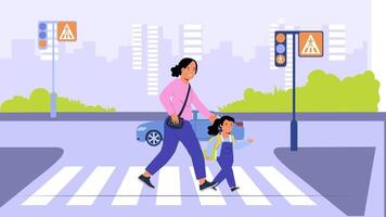 a woman and child crossing the street at a crosswalk video