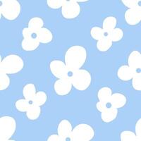 Cute vintage 70s style floral seamless pattern on a blue background. Doodle daisy flowers. vector