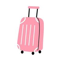 A cute illustration of a pink luggage. Doodle traveling suitcase. Isolated on white. vector