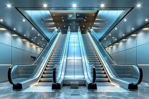 AI generated elevator escalator is moving staircase used as transportation between floors or levels building professional photography photo