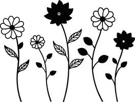 Set of Hand Drawn Line Flowers vector