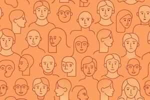 One Line Art Faces Seamless Pattern vector