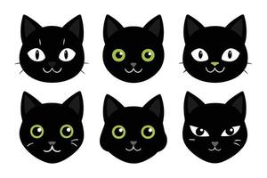 conjunto de negro clasificado gatos caras aislado en blanco antecedentes vector